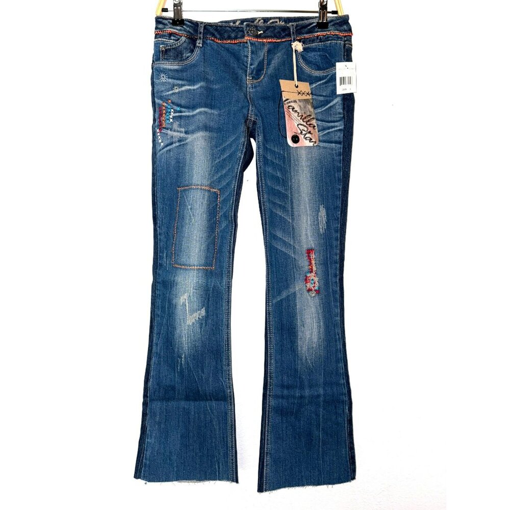 NWT Vanilla Star Slim Flare Embroidered Raw Hem Jeans Size 7